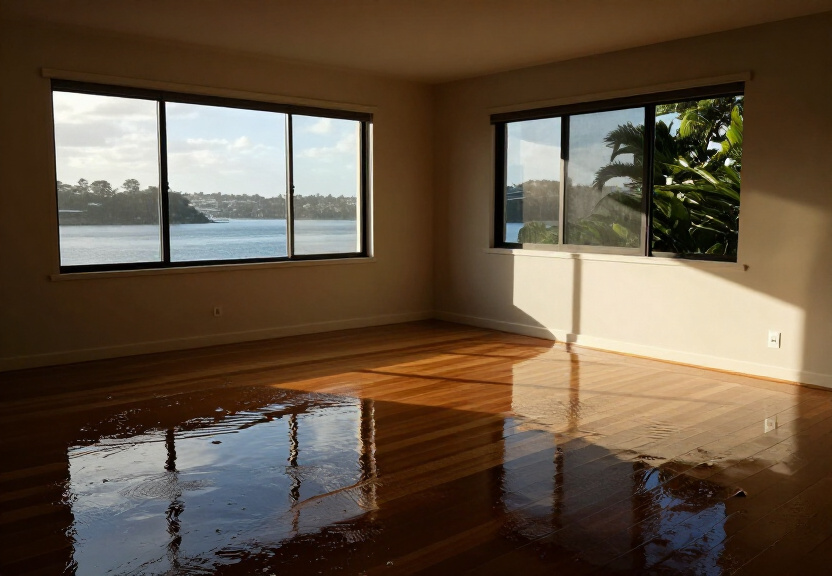Flooded basement in Carss Park with standing water and damaged belongings
