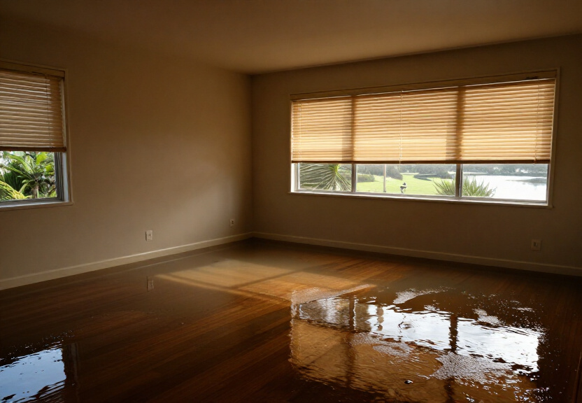 Water-damaged carpet and walls in a Carss Park living room